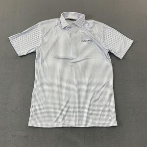Collars & Co Polo Shirt Mens Medium White Blue Check Dress Collar Polyester
